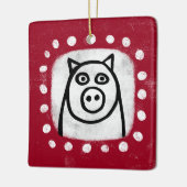 Grappig varken op rode ornament (Links)
