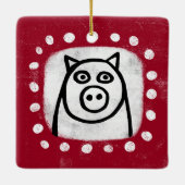Grappig varken op rode ornament (Achterkant)