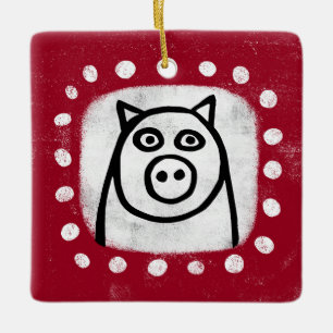 Grappig varken op rode ornament