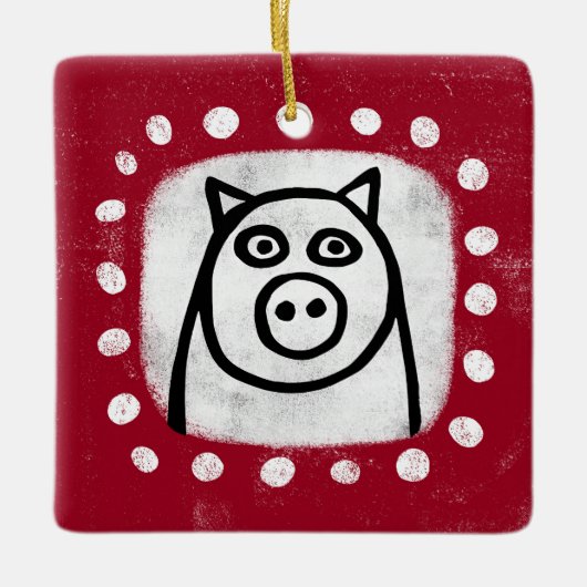 Grappig varken op rode ornament (Voorkant)