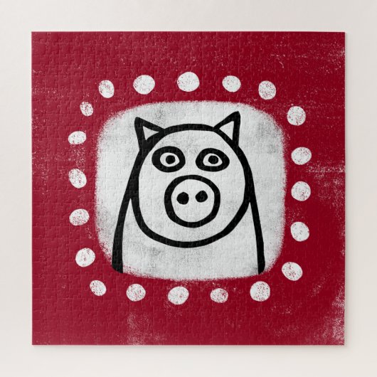 Grappig varken op rode puzzel (Verticaal)