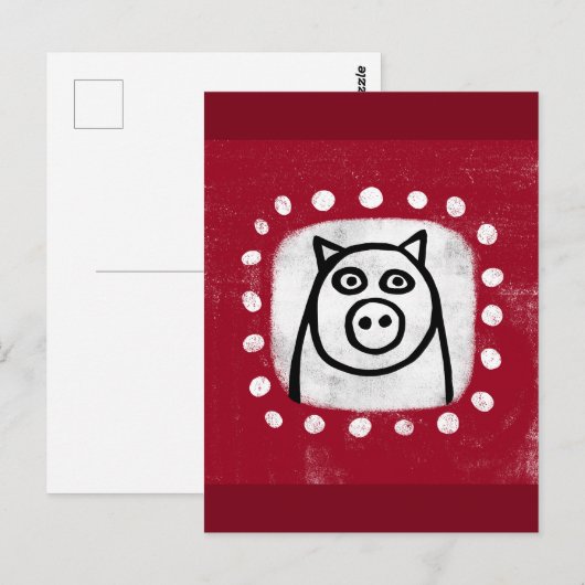 Grappig varken op rood Briefkaart (Voorkant / Achterkant)