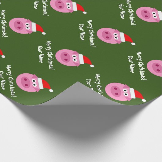 Grappig varken Santa cartoon Kerst inpakpapier (Hoek)