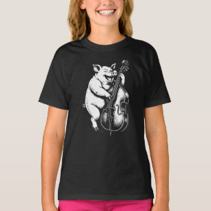 grappig varken speelt contrabas in jazzband t-shirt