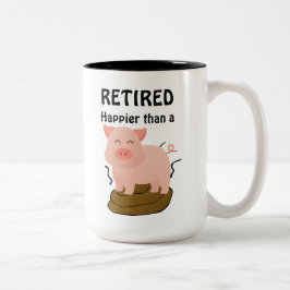 Grappig varkens thema pensioen humor Gelukkiger da Tweekleurige Koffiemok