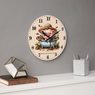 Grappig varkensverblijf voeg tekst badkamer grote klok