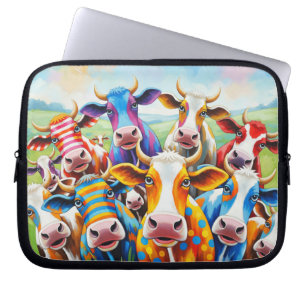 Grappig veelkleurig koe schilderij laptop sleeve