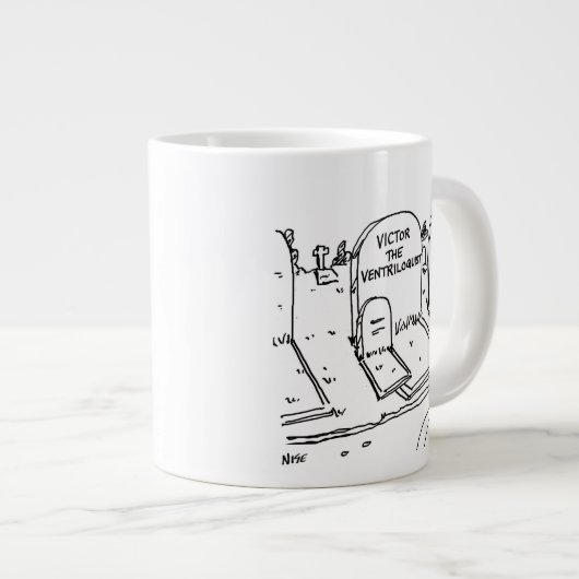 Grappig ventriloquisme gag. buikspreker grote koffiekop (Voorkant rechts)