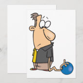 Grappig Verdrietige Bowler Karakter met Bowling Ba Kaart (Voorkant / Achterkant)