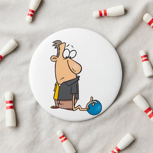 Grappig Verdrietige Bowler Karakter met Bowling Ba Ronde Button 7,6 Cm