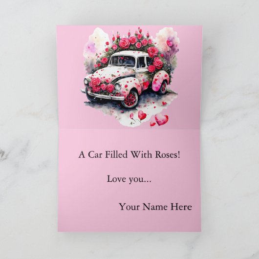 Grappig verhaal auto met Rozen Valentijn's dag Kaa Bedankkaart (Binnen)