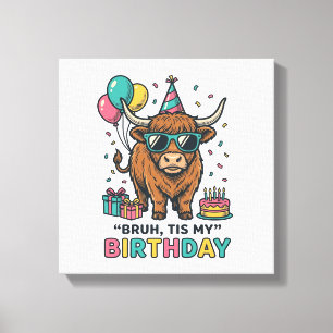 Grappig Verjaardags Highland Koe Party Design_1 Canvas Afdruk