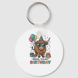 Grappig Verjaardags Highland Koe Party Design_1 Sleutelhanger