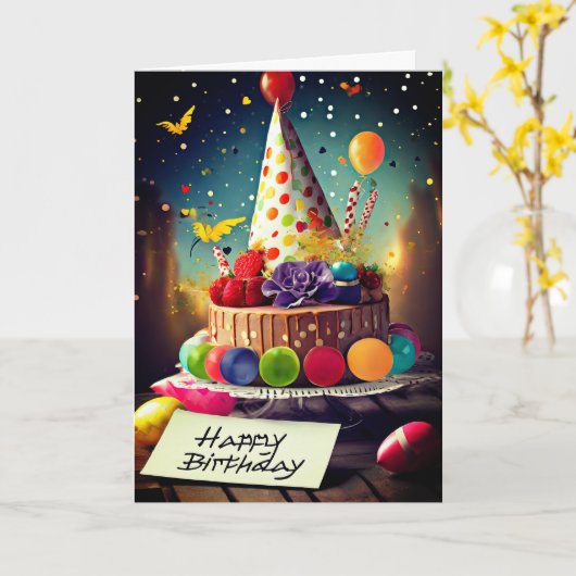 Grappig verjaardagsfeestje, 5" x 7" gevouwen Wensk Kaart (Gele Bloem)