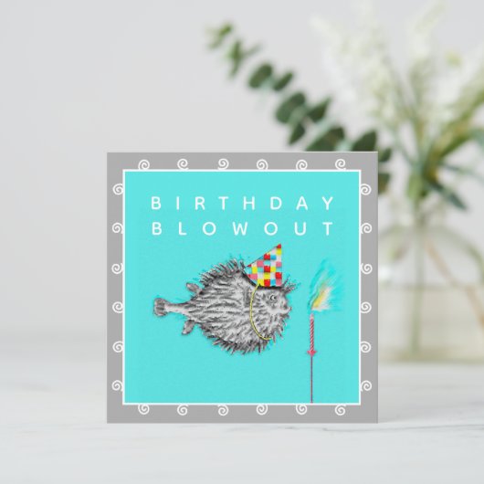 Grappig verjaardagsfeestje uitnodiging (Staand voorkant)