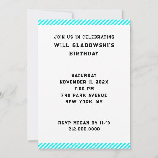 Grappig verjaardagsfeestje uitnodiging (Achterkant)