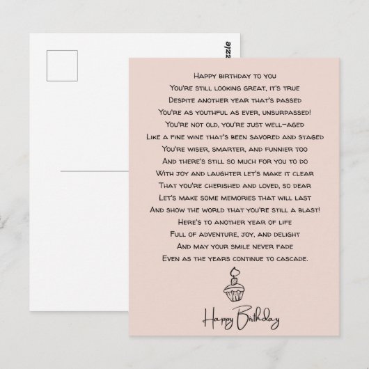 Grappig verjaardagsgedicht voor volwassenen briefkaart (Voorkant / Achterkant)