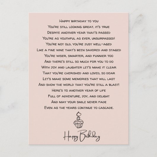Grappig verjaardagsgedicht voor volwassenen briefkaart (Voorkant)