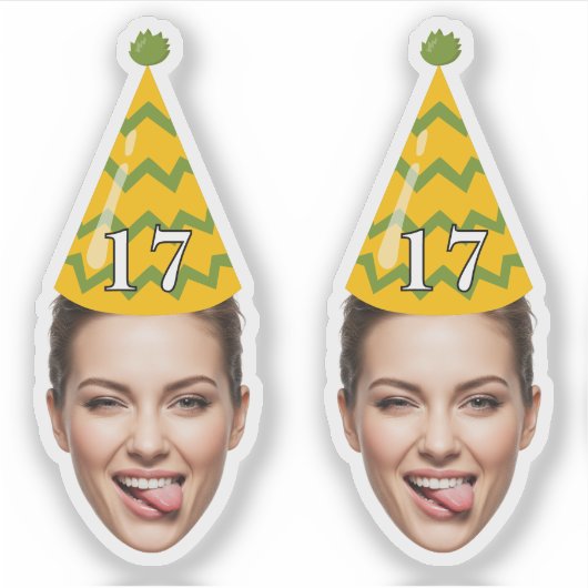 Grappig Verjaardagsgezicht met Party Pet & Custom Sticker (Voorkant)