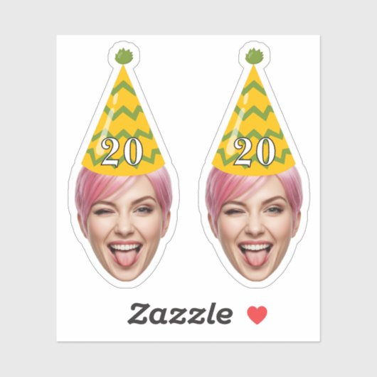 Grappig Verjaardagsgezicht met Party Pet & Custom Sticker (Vel)