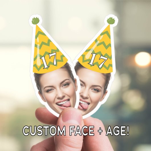 Grappig Verjaardagsgezicht met Party Pet & Custom  Sticker