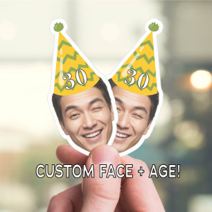 Grappig Verjaardagsgezicht met Party Pet & Custom Sticker