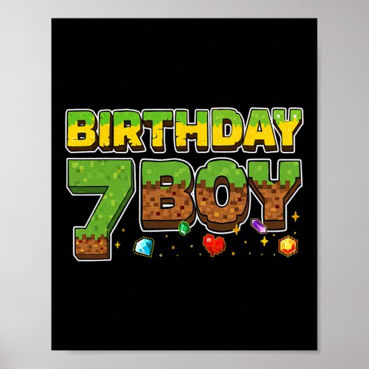 Grappig verjaardagsjongen pixel shirt 7e verjaarda poster (Voorkant)