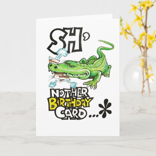 Grappig verjaardagskaart met alligator kaart (Gele Bloem)