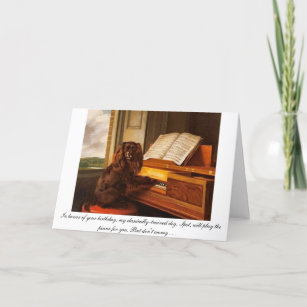 Grappig verjaardagskaart met hond en piano kaart