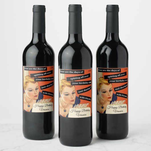  grappig verjaardagsvrouw die kaarsen uitblaast wijn etiket (Flessen)