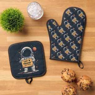 Grappig Verloren Gedachte Astronaut Space Illustra Ovenwant & Pannenlap Set
