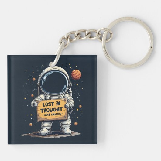Grappig Verloren Gedachte Astronaut Space Illustra Sleutelhanger (Achterkant)