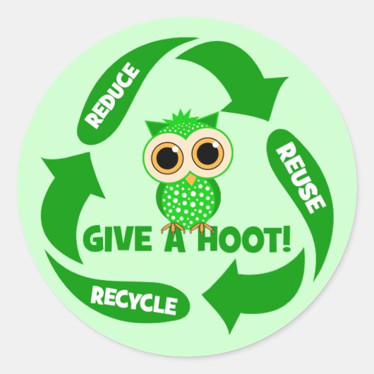 Grappig verminderen hergebruik recyclen ronde sticker (Voorkant)