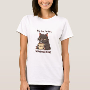 Grappig Vermoeide Kat Koffie T-Shirt voor Vrouwen