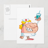 grappig verpleegkundige met een cartoon spuit briefkaart (Voorkant / Achterkant)