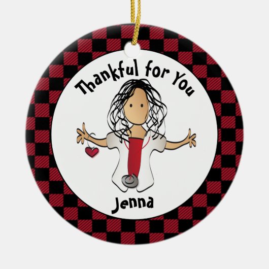 Grappig Verpleegster Cartoon Etnische Vakantie Bud Keramisch Ornament (Voorkant)