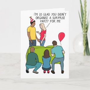 Grappig verrassingsfeest voor introvert verjaardag kaart