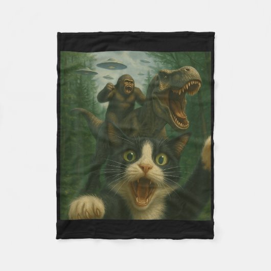 Grappig Verrast Bang Kat Selfie T-rex Dinosaurus B Fleece Deken (Voorkant)