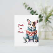 Grappig vest Welsh Corgi in Kersttrui Feestdagenkaart (Staand voorkant)
