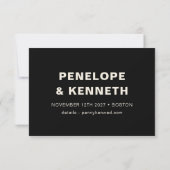 Grappig vet modern zwart wit typografie bruiloft save the date (Achterkant)