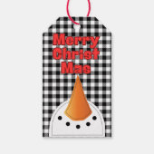 Grappig vet sneeuwman vrolijk kerst rustiek land cadeaulabel (Voorkant)