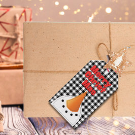 Grappig vet sneeuwman vrolijk kerst rustiek land cadeaulabel