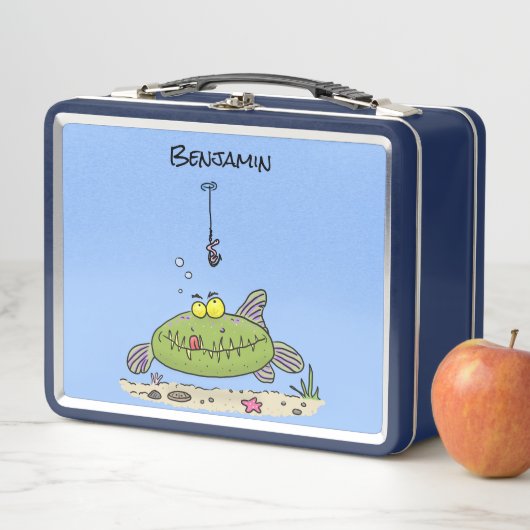 Grappig vethongerige groene visvisserij-cartoon (In situ)