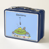 Grappig vethongerige groene visvisserij-cartoon (Achterkant)