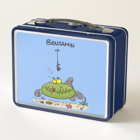 Grappig vethongerige groene visvisserij-cartoon (Achterkant)