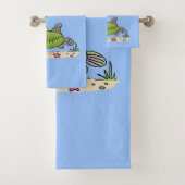 Grappig vethongerige groene visvisserij-cartoon bad handdoek (Insitu)