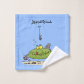 Grappig vethongerige groene visvisserij-cartoon bad handdoek (Wasdoekje)