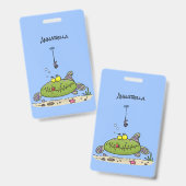 Grappig vethongerige groene visvisserij-cartoon badge (Voor- en achterkant)