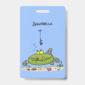 Grappig vethongerige groene visvisserij-cartoon badge (Achterkant)