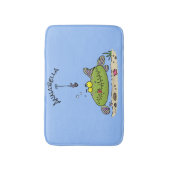 Grappig vethongerige groene visvisserij-cartoon badmat (Voorkant Verticaal)